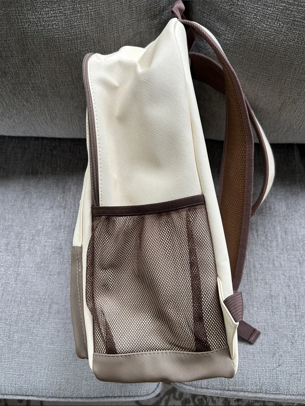NWOT Loulu Cream & Brown Two-Tone Backpack with Front Pockets and Laptop Pocket